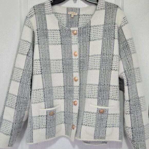 Super Soft Laura Plus Plaid Print Button Cardigan - Picture 1 of 7